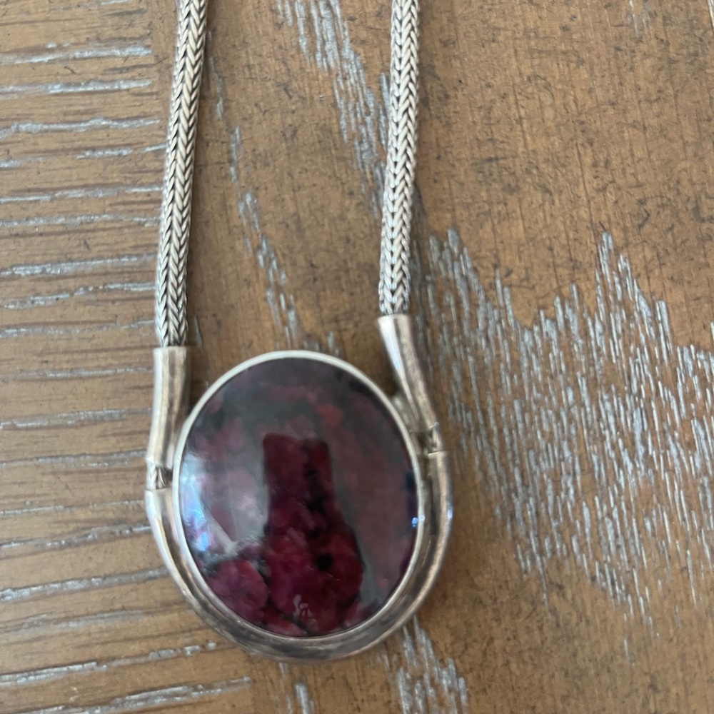 Sterling Silver Heavy Necklace with Eudialyte Stone from Siberia